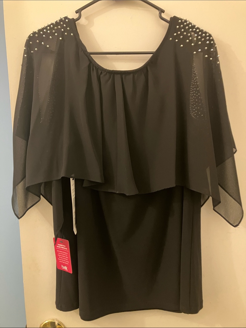 MSK Black Beaded Flutter-Sleeve Top - Picture 3 of 5